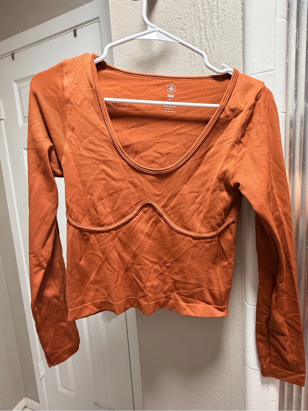 Aura Scoop-Neck Long Sleeve Crop Top in Rust